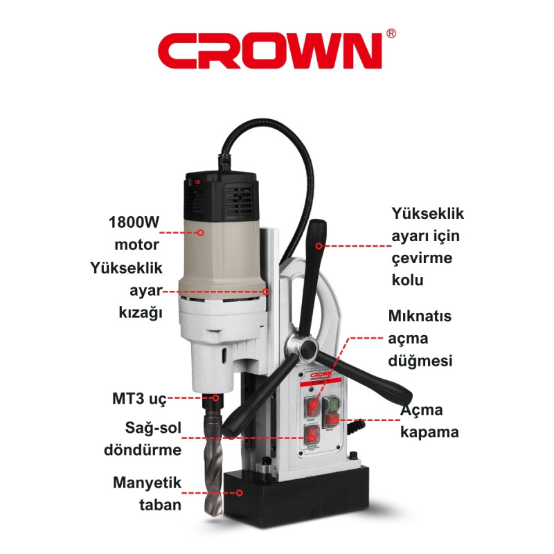 Crown Manyetik Matkap 1800W - CT32030 BMC