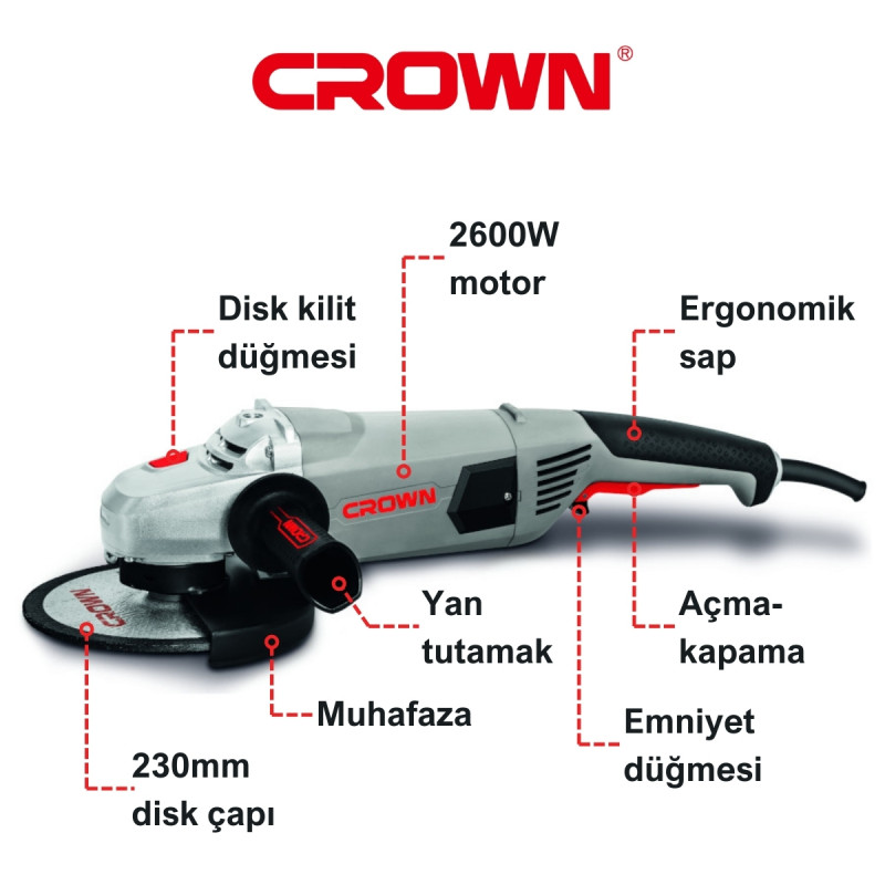 Crown Taşlama 2600W 230mm - CT13489-230